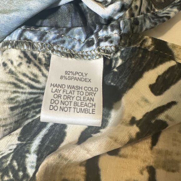 ALBERTO MAKALI Blue Green Floral Print Beaded Lace Up V-Neck Size L Sheer Sleeve - Picture 11 of 11